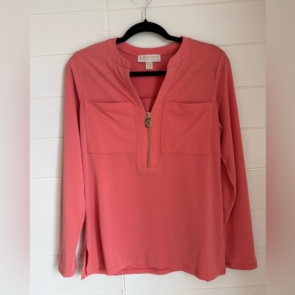 Michael Kors Coral Zip-Pocket Long Sleeve Tunic